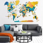 Drevená 3D mapa sveta SUNRISE 200x120cm – 3D dekorácia na stenu z dreva farebná