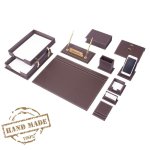 Kancelářský set – luxusní 14-dílná sada na pracovní stůl (hnědá kůže)