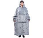 Deka k telce - mikina huňatá s rukávy + kapuce + kapsa 165 cm - šedá