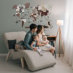 Svítící 3D mapa světa nástěnná 200×120 cm – dřevěná dekorace Capuccino XL