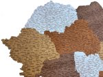 3D dřevěná nástěnná mapa Rumunska s vyznačenými městy 56,5×80 cm