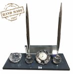 Set stříbrných per s podstavcem z šedého skla - 100% ruční výroba Handmade