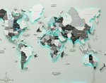 3D LED mapa světa bílo-šedá 150×90 cm – dřevěný nástěnný obraz s podsvícením