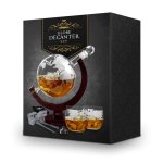 Karafa Globus na whisky – dárkový set se 2 skleničkami a 9 kameny