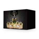 Souprava na tequilu – karafa 840 ml + 4 sklenice + dřevěný tác ruční výroba