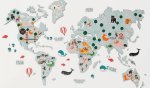 2D dřevěná mapa světa na zeď 150×90 cm – nástěnný obraz do dětského pokoje (Modrá)