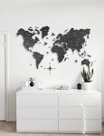 3D dřevěná nástěnná mapa světa ze dřeva – černý dekor, 100 × 60 cm mapa na zeď