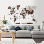Magnetická 3D dřevěná mapa světa - Fosforeskující mapa na zeď (Capuccino) 100×60 cm