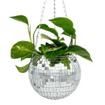 Zrkadlový disco kvetináč – závesná disco guľa v kvetináči s priemerom 20 cm