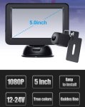 Kabelový couvací set do automobilu: 5" displej + FULL HD zadní mini kamera (IP68)