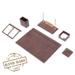 Kancelářské doplňky – 8-dílný set z hnědé luxusní kůže, ruční výroba