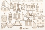 Dekoratívne miniatúry pamiatok 22 ks – doplnok k nástenným mapám sveta