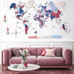 Drevená mapa sveta 150x90 cm - 3D nástenná dekorácia na stenu URBAN