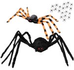 Pavučina na Halloween s pavouky – set pavučiny + 2 XXL pavouci + 20 mini pavouků