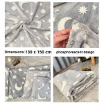Deka svítící pro děti noční obloha – deka fosforeskující flanelová 130 x 150 cm - šedá