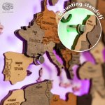 Luxusná LED 3D drevená mapa sveta 250×160 cm – drevený obraz s ovládaním