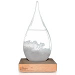 Barometr designový skleněný - Bouřkové sklo na dřevěném podstavci