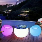 LED záhradný stôl z plastu RGBW svietiaci 58x45cm s krytím IP44 + diaľkové ovládanie