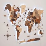 Luxusná LED 3D drevená mapa sveta 250×160 cm – drevený obraz s ovládaním