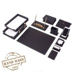 Doplnok do kancelárie - luxusný kožený SET 14 ks na písací stôl (Čierna koža)