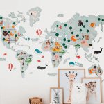 2D dřevěná mapa světa na zeď 150×90 cm – nástěnný obraz do dětského pokoje (Modrá)