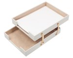 Odkladač na dokumenty do kanceláře - bílá kůže a zlaté doplňky Handmade