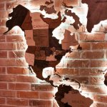 3D dřevěná mapa světa 150x90cm - nástěnný obraz s LED podsvícením