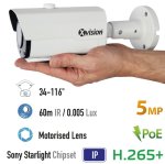 IP kamery 5MP s 60m IR + varifokální objektiv 34-116 ° + POE