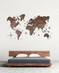Dřevěná 3D mapa světa na zeď 300×175 cm – dřevěný obraz nástěnný (tmavý ořech)