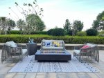 Venkovní ohniště plynové - stolní krb z betonu do exteriéru LUMISA 152x70 cm