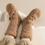 Ponožky s medvídkem hnědé, hřejivé – domácí ponožky, huňaté, dámské
