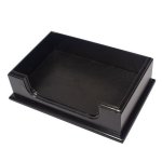Kancelářský set – elegantní 8 dílný set z ořechu a černé kůže, ruční výroba
