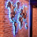 3D dřevěná mapa světa 150x90cm - nástěnný obraz s LED podsvícením