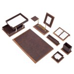 Kancelářský set na pracovní stůl luxusní 11 ks - 100% ruční výroba (hnědé dřevo + kůže)