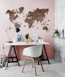 Dřevěná 3D mapa světa na zeď 300×175 cm – dřevěný obraz nástěnný (tmavý ořech)