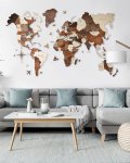 Dřevěná mapa světa na zeď 200x120 cm - 3D nástěnná mapa XL