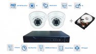 CCTV kamerų rinkinys 2x 720P kamera su 30 m IR + hibridinis DVR + 1TB