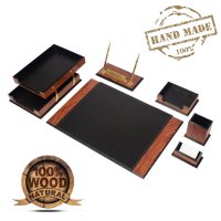 Podložky na stôl – elegantný kancelársky set 8 ks (orech + čierna koža)