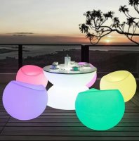 LED svietiace kreslo z plastu vonkajšie - RGB farebný taburet 56x46cm vodeodolný s IP44