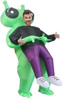 Kostým mimozemšťan zelený – nafukovací oblek Alien s ventilátorom na Halloween