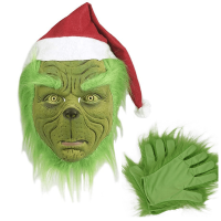 Maska na tvár Grinch so zelenými rukavicami – halloweenska sada maska a doplnky