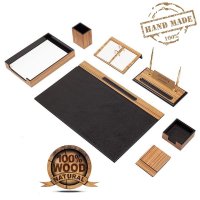 Kancelářský set – 10 kusů ze dřeva a kůže, dárek pro šéfa do kanceláře
