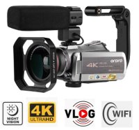 4K videokamera Ordro AZ50 s WiFi + nočné videnie + makro a teleobjektív + LED osvetlenie + praktický kufrík
