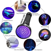 Detekčná UV lampa (baterka) s 100 LED – odhaľovanie škvŕn + biologických zvyškov a bankoviek