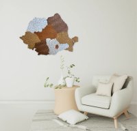 3D drevená nástenná mapa Rumunska s vyznačenými mestami 56,5×80 cm