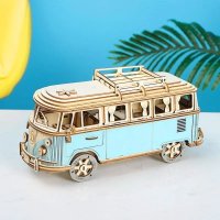 Model retro auto 3D skladací – puzzle auto model Volkswagen VW T1 drevený