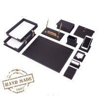 Doplnok do kancelárie - luxusný kožený SET 14 ks na písací stôl (Čierna koža)