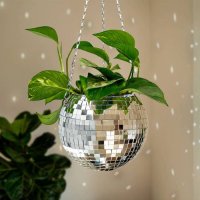 Zrkadlový disco kvetináč – závesná disco guľa v kvetináči s priemerom 20 cm
