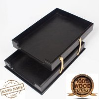 Odkladač na dokumenty luxusný a elegantný – čierne drevo so zlatými doplnkami