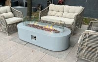 Betonový stolní krb na terasu a do zahrady - plynové topeniště SOLINO 158x70 cm šedý